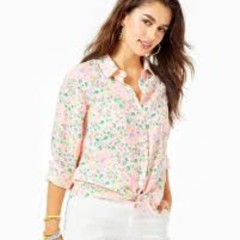 Lilly Pulitzer Sea View Linen Shirt Urchin, S